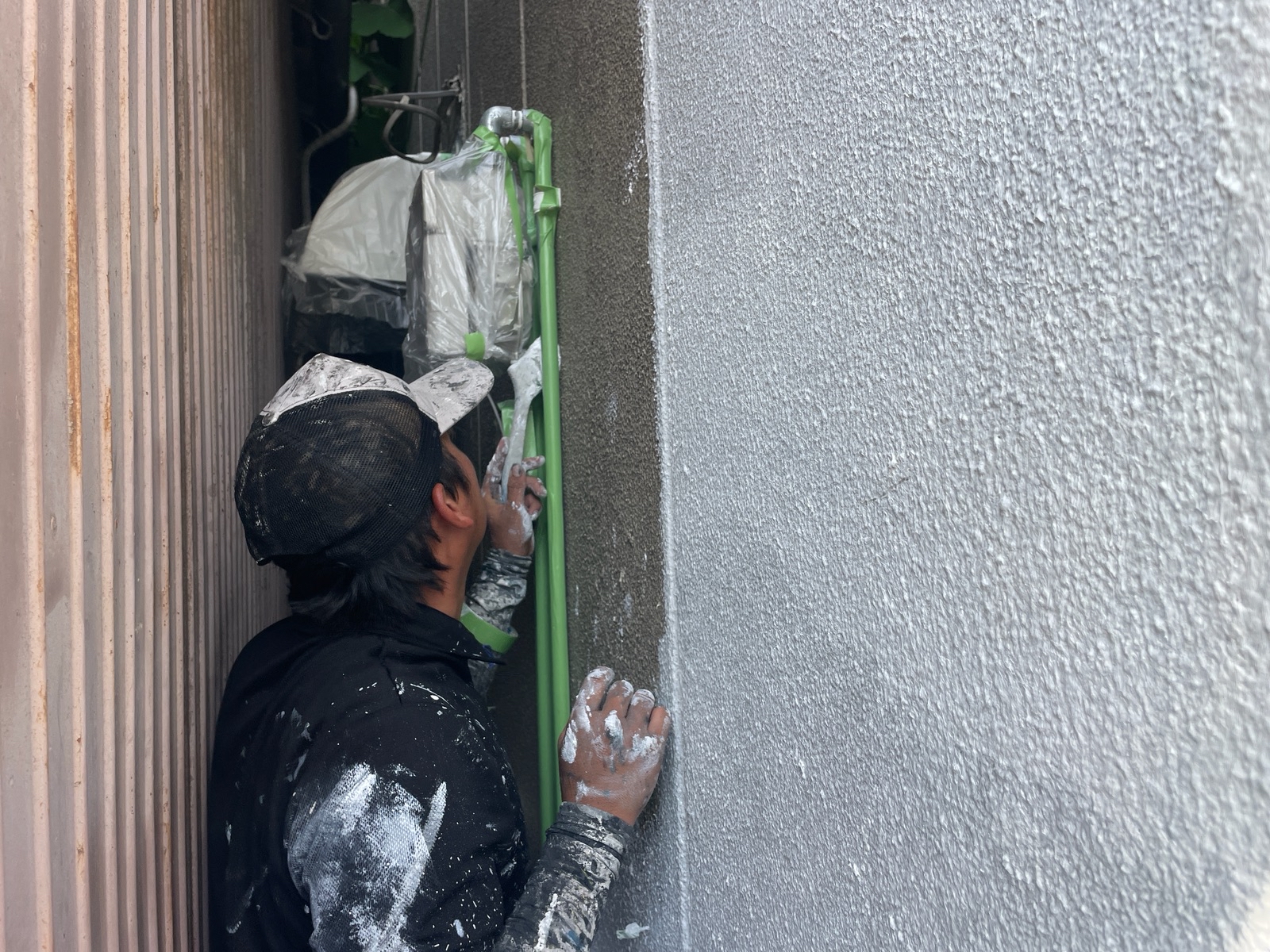 【工事2日目】若松区：法人様　部分外壁塗装工事