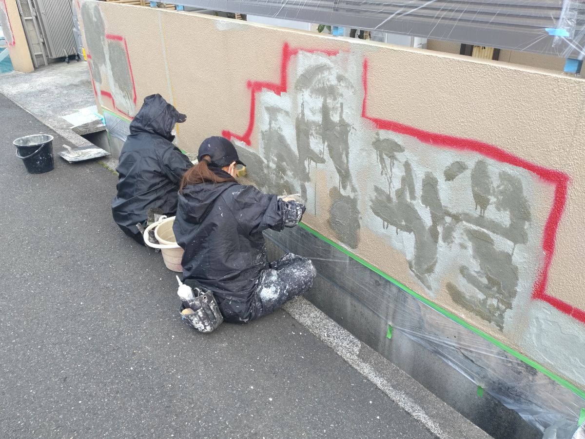 【工事2日目】北九州市小倉南区：匿名希望様　塀塗装工事